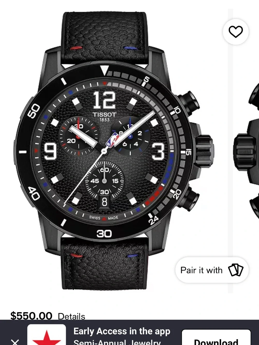 Tissot NBA Men's Black Chronograph with Red & Blue Accents